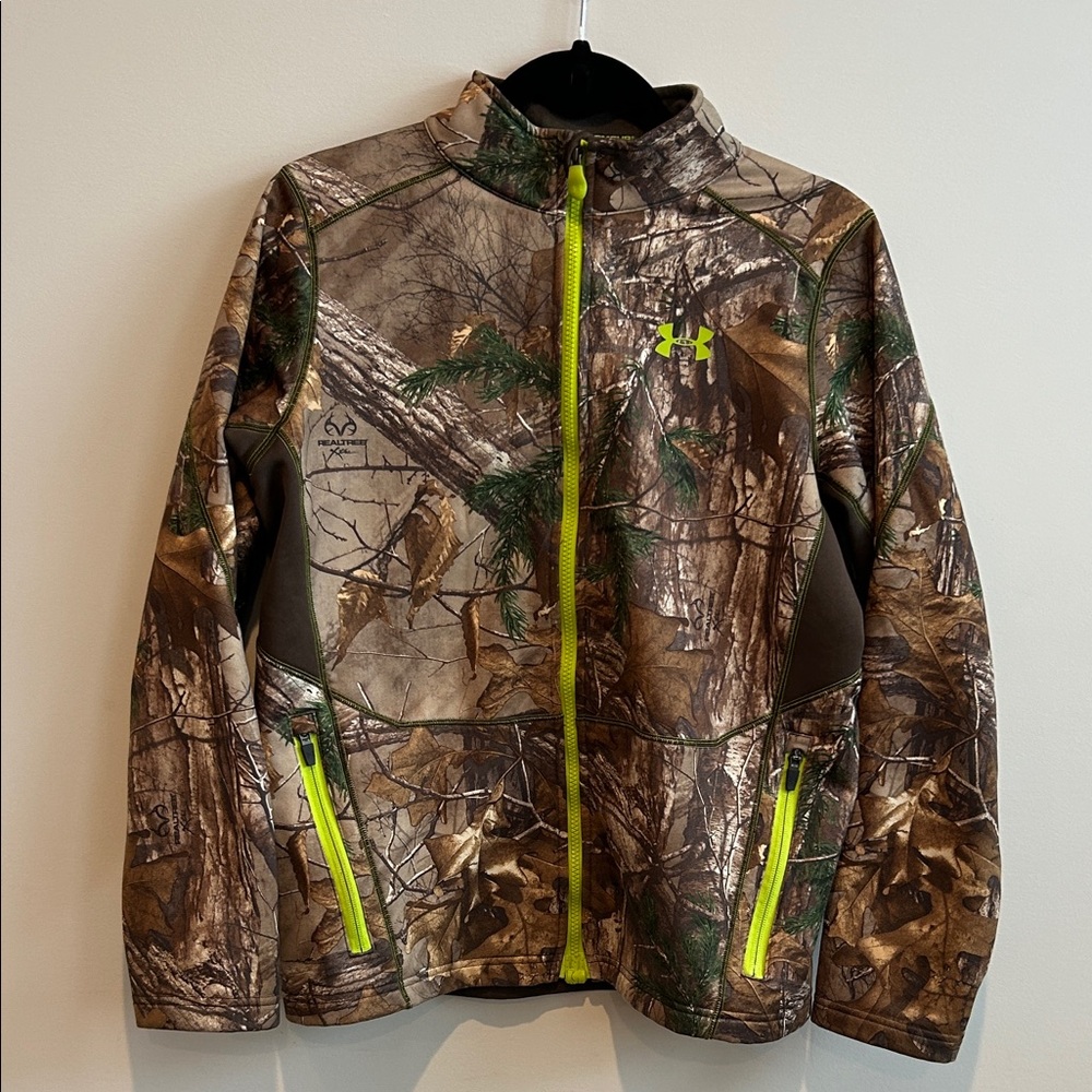Under Armour Woodland Camo Jacket with Bright Yellow Zippers